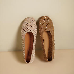 Westory2025年春季圆头镂空平底奶奶鞋休闲冲孔浅口单鞋W25AH59041