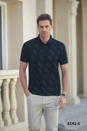 男装25春夏新品休闲翻领印花POLO短袖2219-8141