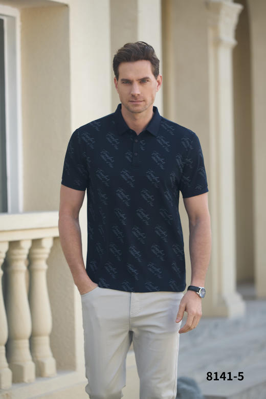男装25春夏新品休闲翻领印花POLO短袖2219-8141 商品图0
