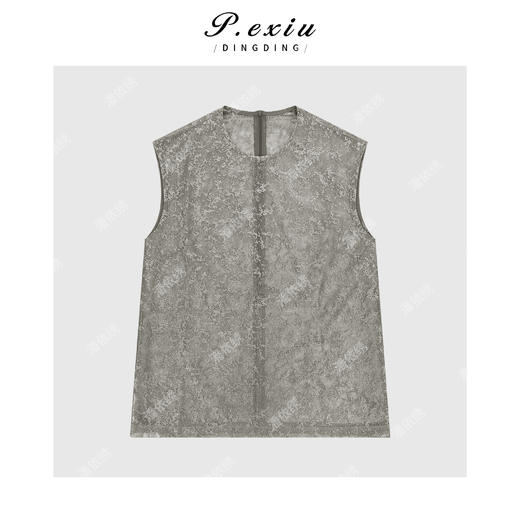 04-3潘依绣丁丁宠粉【春茶梨花】复古花纹透视感蕾丝无袖背心 W-62919 商品图0