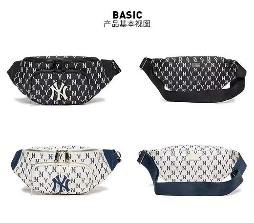 【品牌授权】防伪码 韩国MLB 老花满印大LOGO腰包-白色 黑色 蓝色 迷你斜挎包 女新款老花满印休闲时尚运动背包单肩学生书包 3AHSM012N 商品图6