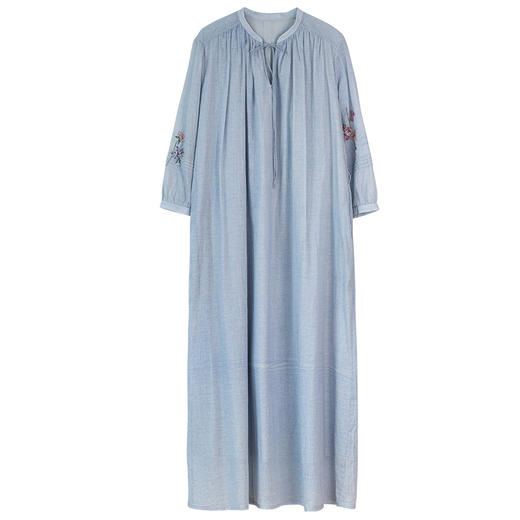 牧衣游原创 炒色精工手绣100支新疆棉连衣裙设计感V领长裙 叙别梦 商品图4