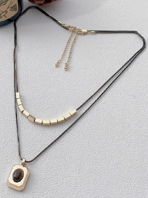 Oflye潮流饰品  新款美拉德虎眼石叠戴双层项链女款高级感百搭锁骨链复古颈链 商品图2