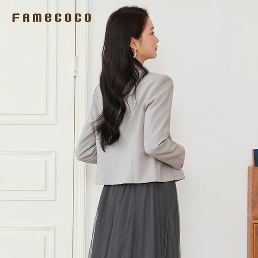 Famecoco文艺范西装外套纯色短款拼接设计职业风春秋款FAB6AW010 商品图4