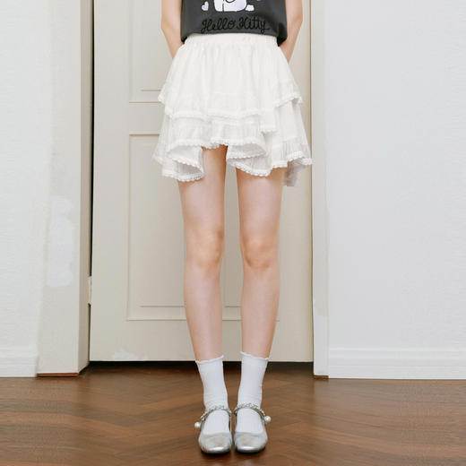 【严选】诗凡黎蕾丝边蛋糕短裙高腰不规则半身裙女2025夏新款芭蕾风a字裙7G3140561 商品图2