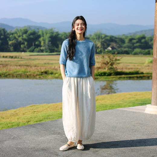 绽放099朵/小灯笼休闲裤春夏新款重磅皱纹砂洗亚麻灯笼裤文艺长裤 商品图2