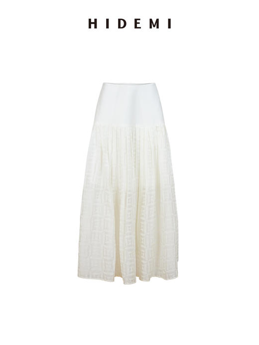 HIDEMI经典几何印花白色植绒复古剪刀领宽松衬衫背心百褶裙三件套 商品图12