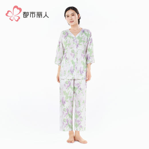 都市丽人生活家居女士梭织棉七分袖套装薄梭织人棉长袖类LHH1E4 商品图1