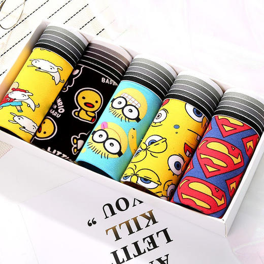 【可爱卡通设计，时尚潮流】五条装！男士内裤 青少年平角内裤 卡通高初中大学生 卡通四角短裤-QQ 商品图4