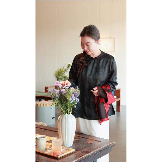 【抖音专属】新中式衬衣（25710127朱黑高定款） 商品图0