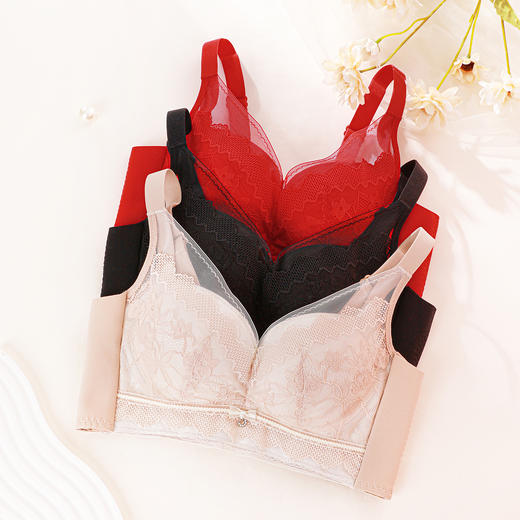 熳洁儿 内衣女小胸聚拢文胸舒适无钢圈性感蕾丝无痕中厚杯23761503 商品图6