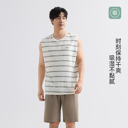 美季美优睡衣男士2025新款夏季棉莫条纹背心短裤家居服套装可外穿 商品图3