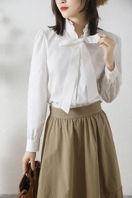 冰点价！仅限11.11！退货勿拍 原创设计师品牌- CHUMO初沫8001设计感系蝴蝶结花边领韩版衬衫-喜出 商品图1