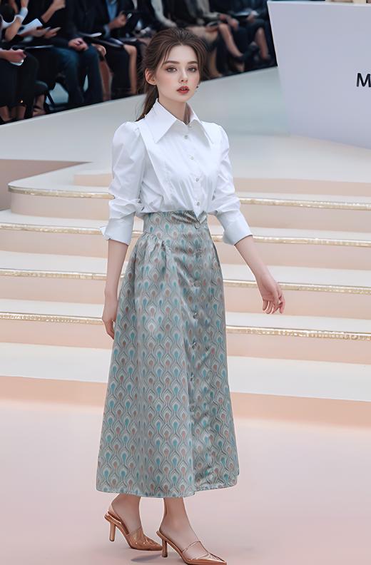 高腰侧抽皱半裙 商品图0