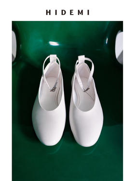 HIDEMI进口小羊皮极简设计感圆头可拆卸脚环平底鞋单鞋