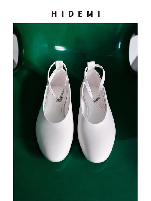 HIDEMI进口小羊皮极简设计感圆头可拆卸脚环平底鞋单鞋 商品图0