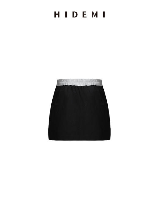 HIDEMI 极简设计感黑白撞色拼接抽绳松紧腰a字型显瘦休闲半身裙短裙 商品图8