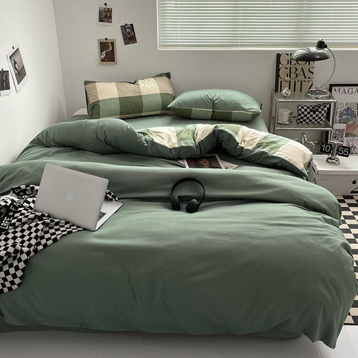 蓝若亭亲肤棉军绿大格纽扣款四件套 商品图9