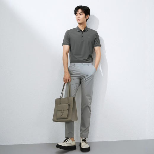 【领子提花】柒牌短袖POLO衫男夏季薄款弹力舒适字母提花翻领上衣128T71170 商品图3