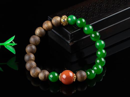 XY0135沉香碧玉南红18K金手串 商品图1