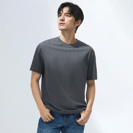 【暗条纹提花肌理】柒牌短袖T恤男2025夏季新款休闲百搭圆领上衣128T70620 商品图1