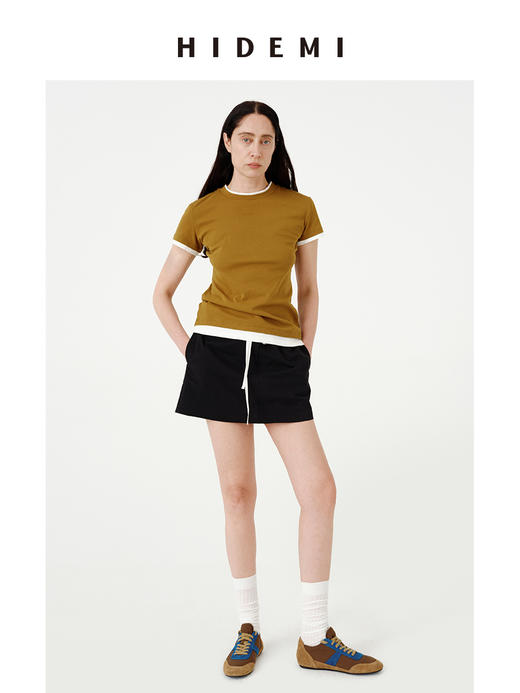 HIDEMI 极简设计感黑白撞色拼接抽绳松紧腰a字型显瘦休闲半身裙短裙 商品图4