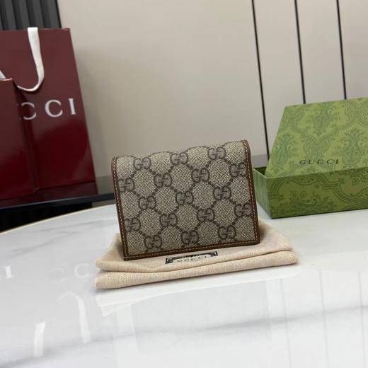 GUCC*古家 Horsebit 1955 复古金扣马衔扣老花Logo拉链开合 帆布拼皮 卡包钱包 常规 女款 乌木色/棕色（CB） 商品图2