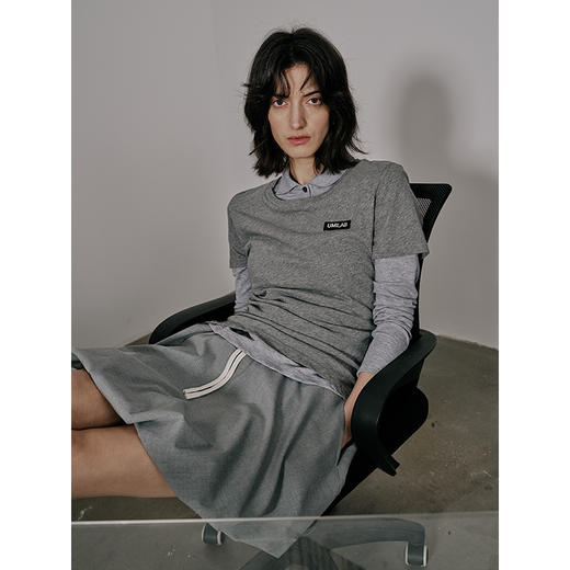 UMILAB【游离】100%强捻棉经典黑白灰微修身春夏短袖T恤女T715W 商品图2