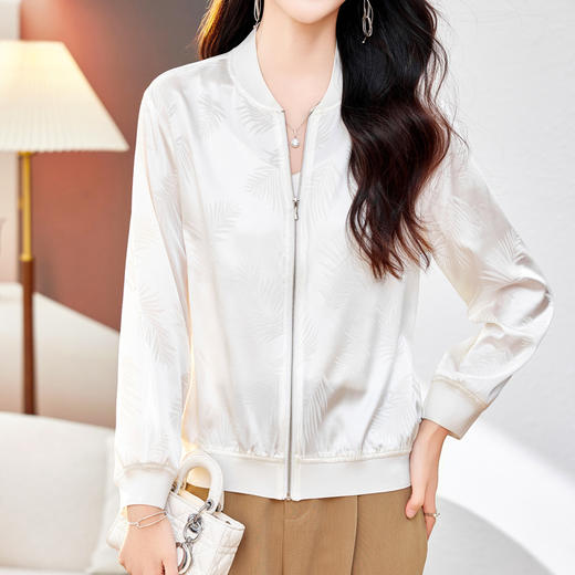 丁摩重磅桑蚕丝外套女春季夹克衫防晒真丝棒球服开衫宽松大码休闲上衣AL698 商品图2