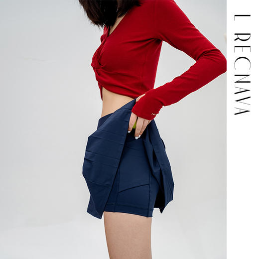 L RECNAVA 高腰加宽腰头 侧边褶皱裙摆网球裙 凉感50D加密四面弹面料 带打底裤 有口袋 商品图3