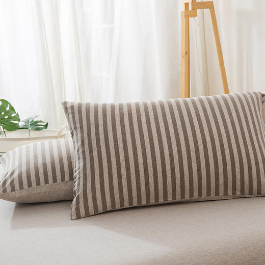 【针织棉枕套】日式无印全棉针织棉枕头套良品简约条纹纯棉单人天竺棉枕套一对 商品图1