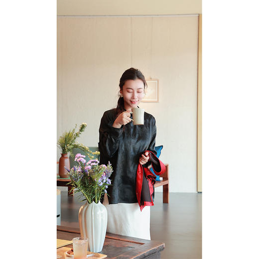 【抖音专属】新中式衬衣（25710127朱黑高定款） 商品图3