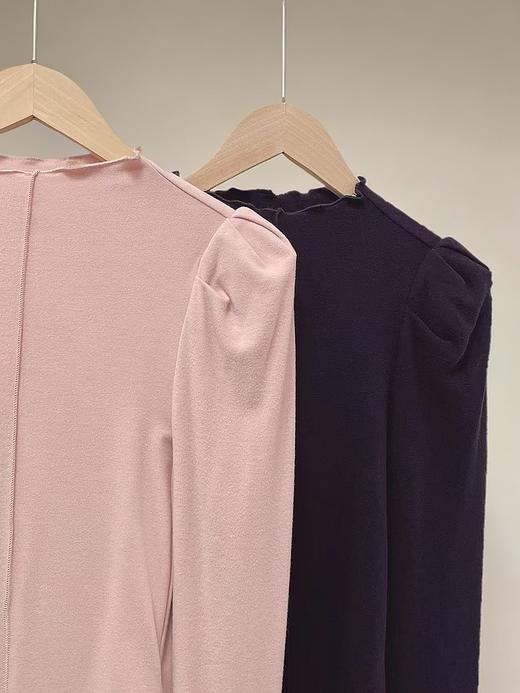 12.12错过没有！清货不退不参与退货-德绒修身喇叭袖包边泡泡袖打底衫4523-喜出 商品图4