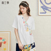 两三事 本真底色 2025春季新款文艺风印花绑带v领衬衫女宽松 商品缩略图0