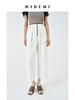 HIDEMI撞色极简设计感斜纹棉皮边拼接镶嵌工艺花苞式中高腰直筒裤 商品缩略图0