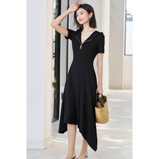 剩S/M 米思阳2025夏季新款休闲通勤连衣裙设计感拉链领口不规则下摆裙子1460 商品图3