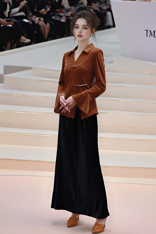 新中式不规则门襟金属扣衬衣 商品图3