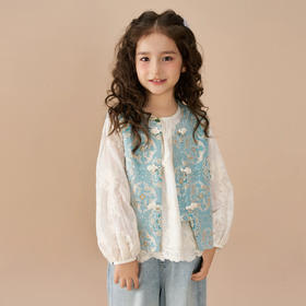 宝相奔鹿国风马甲蕾丝衬衫两件套 110-160