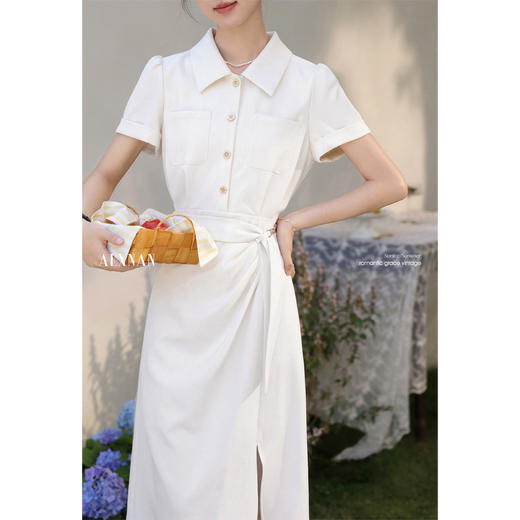 【65折秒杀】鹿向南「星河鹭起」法式polo领衬衫裙优雅杏色连衣裙女夏收腰裙子 商品图2