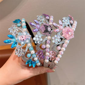 【珍珠头箍，如皇冠般闪耀~】儿童发箍皇冠 冰雪奇缘艾莎蓝色闪钻 珍珠头箍 春夏表演装扮 拍摄道具-QQ