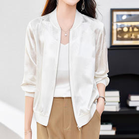 丁摩重磅桑蚕丝外套女春季夹克衫防晒真丝棒球服开衫宽松大码休闲上衣AL698