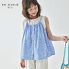 棵初25年新款童装夏日小清新蓝白格纹小衫女童假两件吊带背心上衣 商品缩略图0