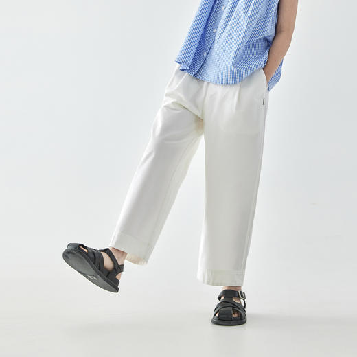 棵初2025年夏季新款童装白色全棉休闲裤亲子装腰间打褶9分宽松裤 商品图2