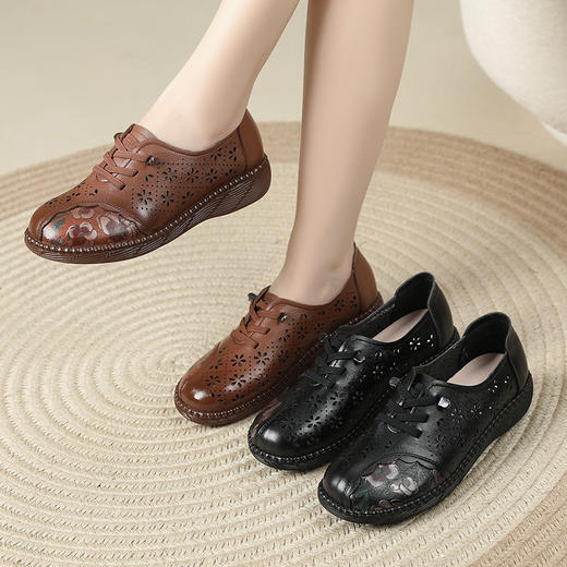 雀说新款女鞋软底不累脚头层牛皮平底百搭镂空厚底洞洞凉鞋AL982 商品图1