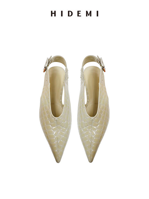 HIDEMI 进口牛皮鳄鱼纹尖头摩登松紧带可调节扣平底鞋单鞋 夜空蓝/杏仁灰 商品图9