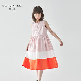 棵初25年夏季新品儿童温柔浪漫无袖连衣裙女童拼接撞色裙摆A字裙