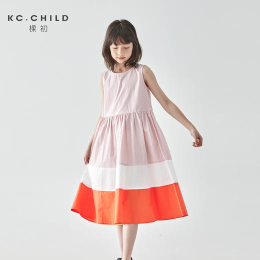 棵初25年夏季新品儿童温柔浪漫无袖连衣裙女童拼接撞色裙摆A字裙 商品图0