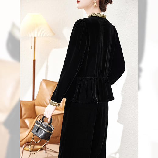 丁摩桑蚕丝丝绒长袖设计感新款真丝衬衫女飘带蝴蝶结洋气上衣ALAS0086 商品图3