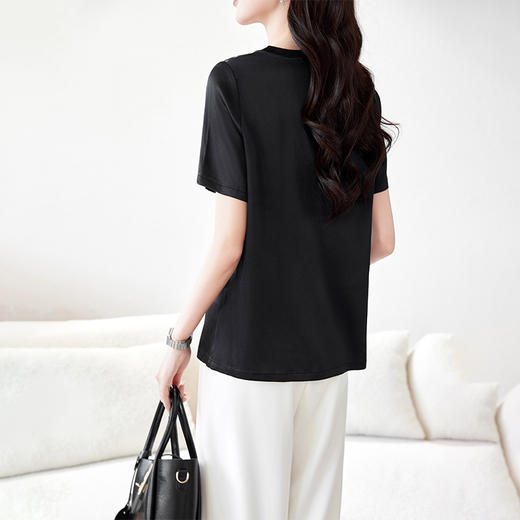 丁摩高级感个性印花真丝T恤女宽松圆领小众短袖桑蚕丝休闲上衣AL 商品图3
