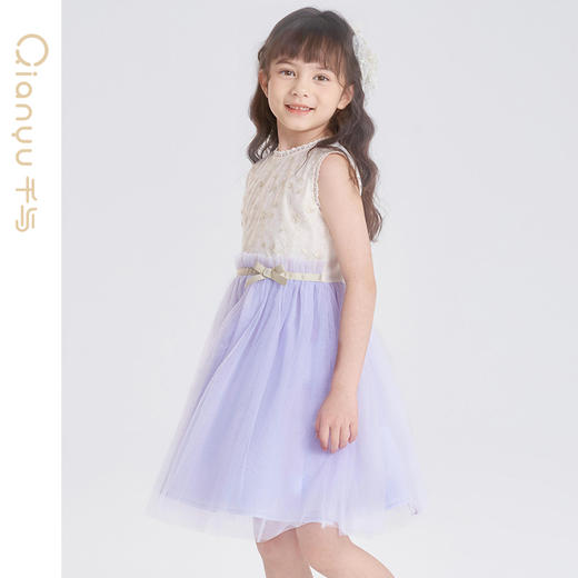 笛莎千与2025夏季新款女童气质甜美公主风蕾丝网纱无袖连衣裙 商品图2